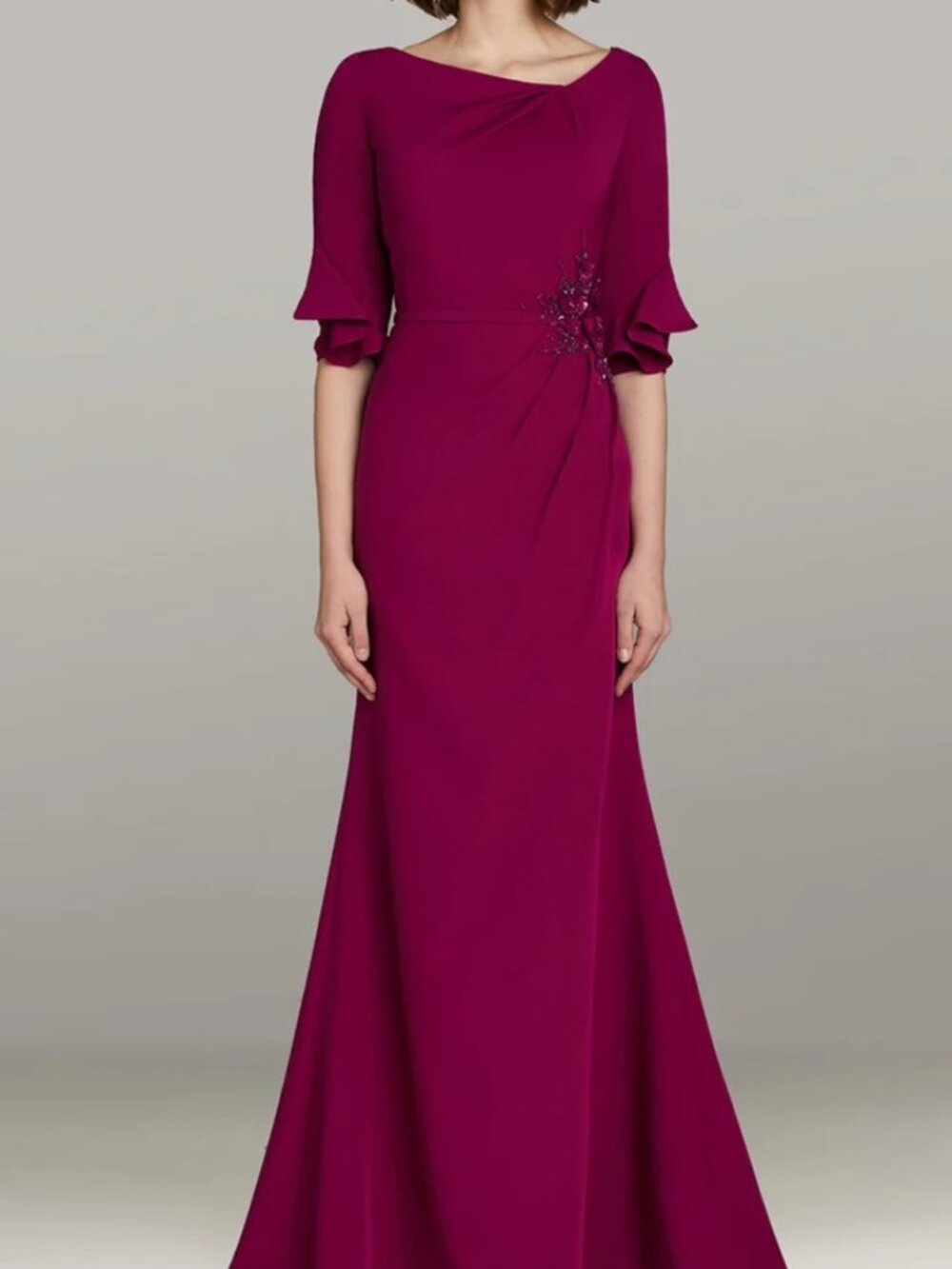 NWT Gia Franco 12476 Ruffle Sleeve Beaded Appliques Formal Dress Fuschia size 10